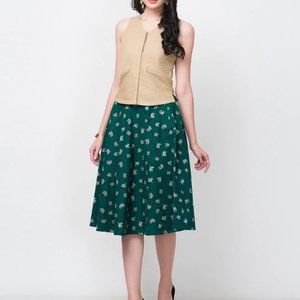 FABINDIA  Green Cotton Slub Printed A-Line Skirt